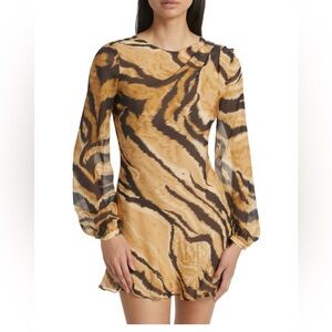 Ronny Kobo Collection Timbra 100% Silk Chiffon Long Sleeve Minidress Size Small